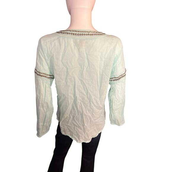 Sundance Light Blue Embroidered Beaded Boho Cotton Tunic Top M - Picture 4 of 5
